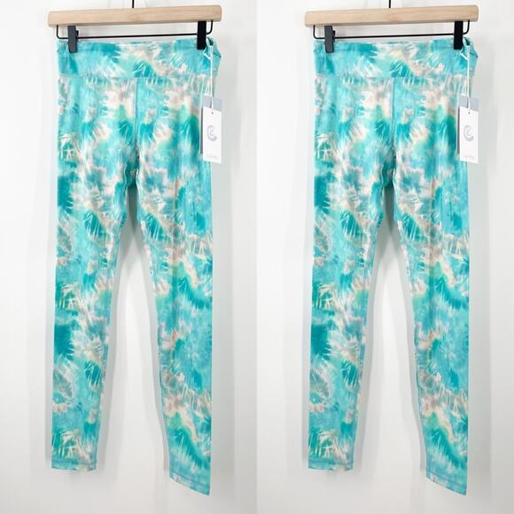 JOHNNY WAS x CALME Paddle Pants (Leggings) Aqua Keys Blue Tie Dye Gym Medium NWT - Picture 3 of 15